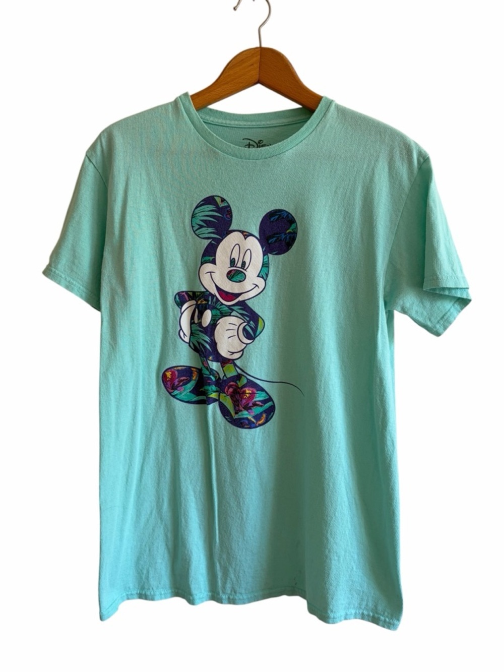Disney Cyan Crewneck Tee Tropical Mickey Mouse